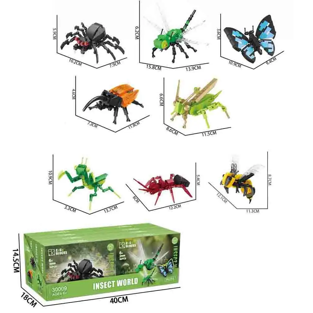 8 in 1 Kids Children Educational Assemble Bugs Toy Butterfly Mantis Beetle Dragonfly Insects Of The World Building Blocks Set