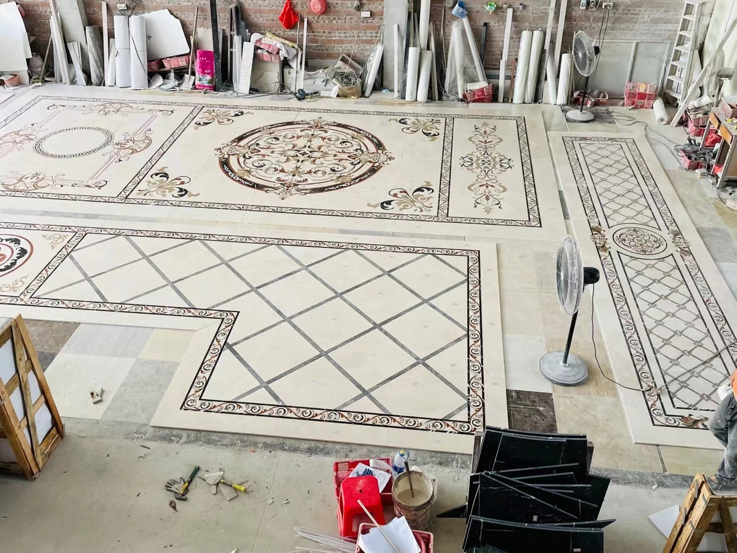 waterjet marble medallions flooring tiles for luxury lobby floor