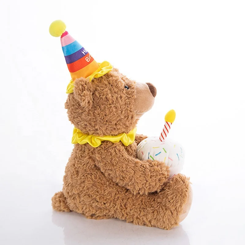 New electric rechargeable interactive musical led light up cupcake shaking sing happy birthday teddy bear plush toy