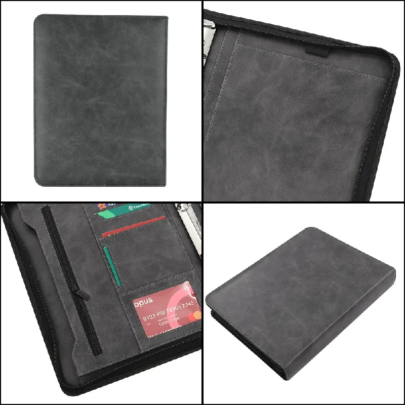 Professional Leather File Organizer Metal Ring Binder Business File Holder Zipper Organizer Notebook Portfolio Holder