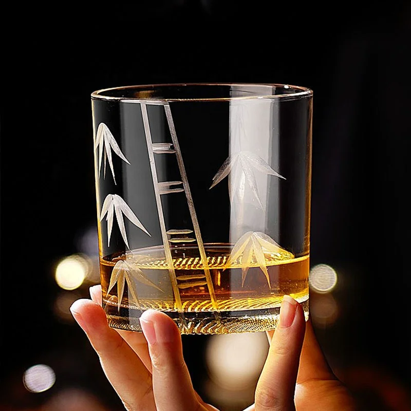 Hot Sale Printed Engrave Crystal Whiskey Glass Rock Glasses Whiskey Glass Handmade For Bar