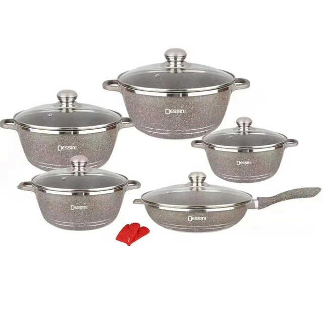 Dessini 12pcs Cast Aluminum Nonstick Cookware Sets with Tempered Glass Lid for Kitchen