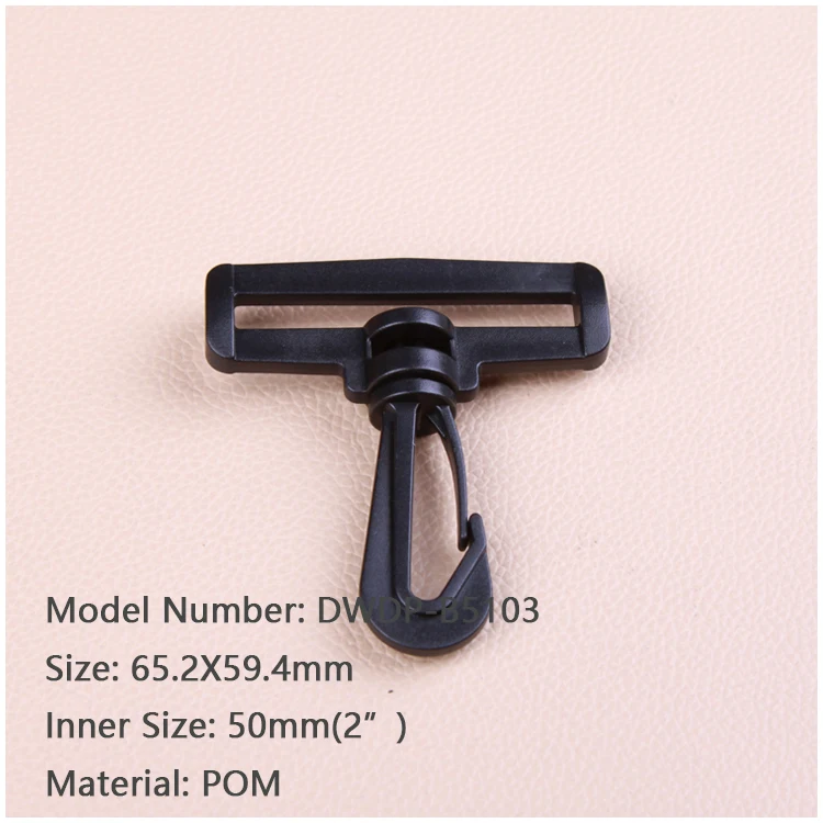 DWDP-B03 2.5inch Carabiners Rings Barrel Loop Webbing Strap Luggage Bag Black Plastic Swivel Snap Hook Buckle