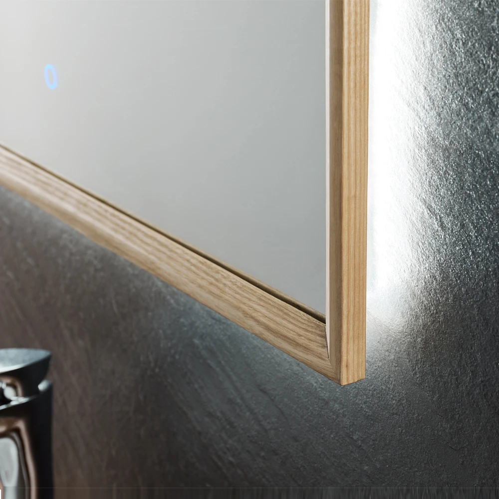 Wooden Framed Rectangular Design Wall Mounted Bathroom LED Mirrors