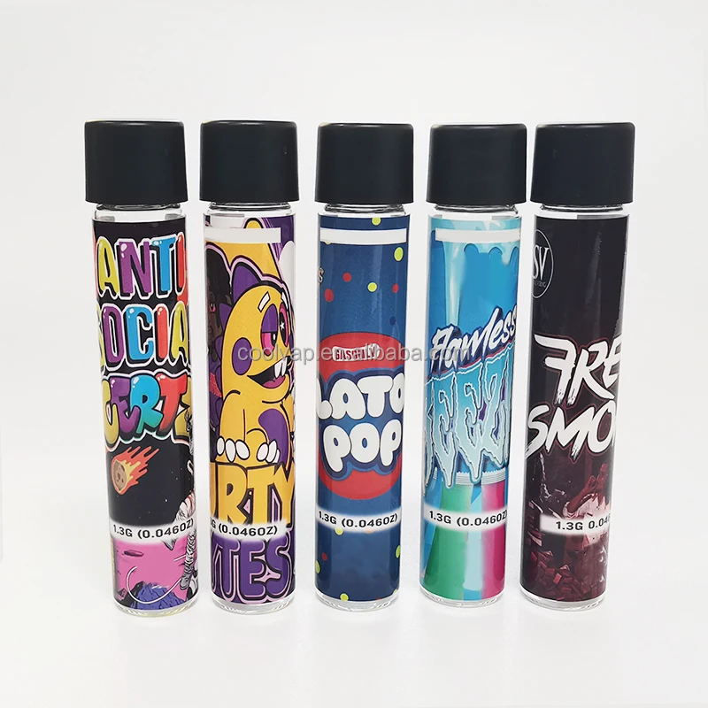 King Size 115mm Glass tubes 1.3g Roll Container customized stickers 1.3g Jokes up tube moon walker