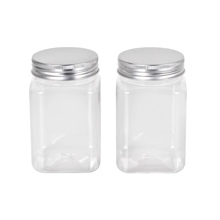 Home Simple 360ml Clear Plastic Food Storage Jar Square Sugar Snack Cookie Airtight Clear Plastic Jar with Lids