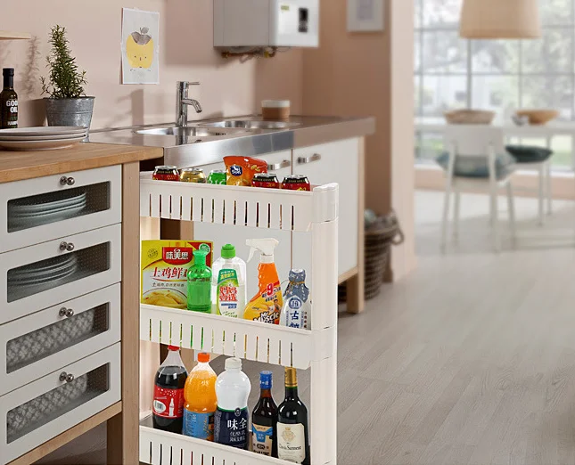 
Slide Out Storage Tower Folding 3 Tier Rolling Castor Trolley Spice Rac 