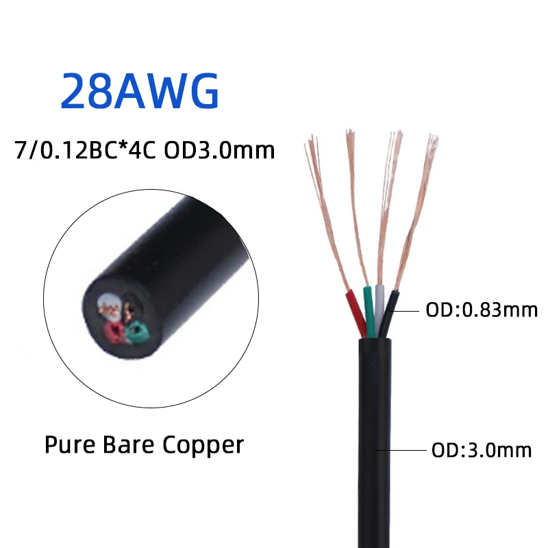 awm 2464 Cable 28AWG 4 Core 3.0MM Flexible Copper Data Cable and Wires PVC Insulated Sheathed Electrical Power Wire