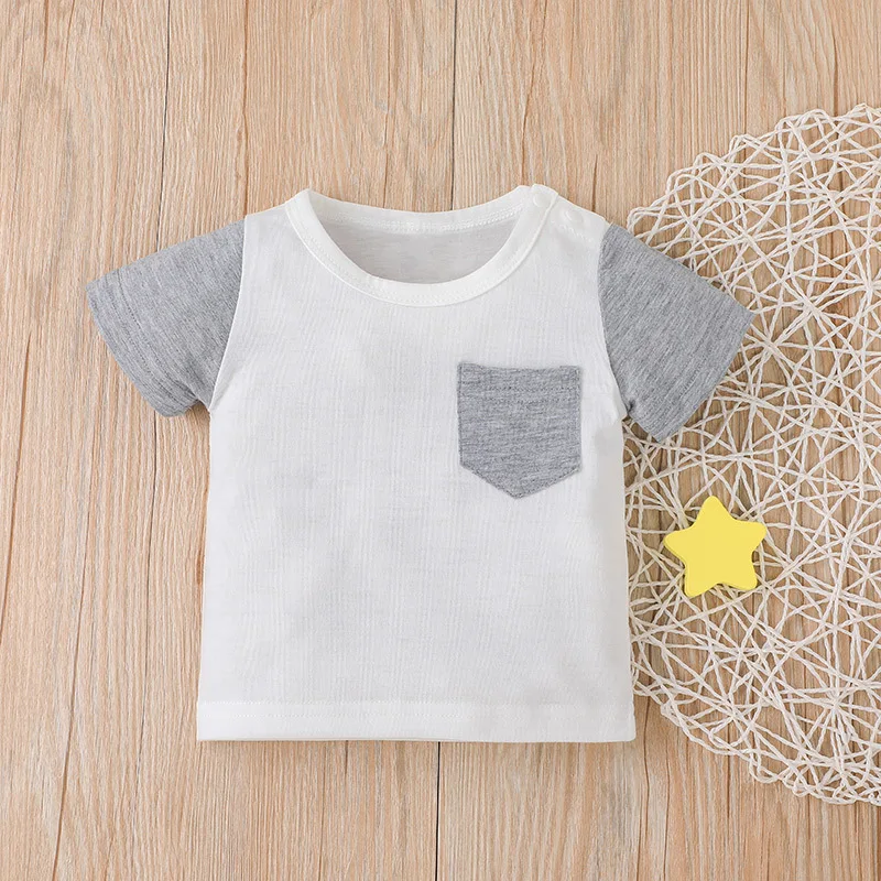 Wholesale autumn spring contrast color stitching kids baby boy clothes with shirt and pants set