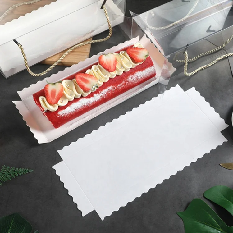 Wholesale Cake Shop Dessert Shop Portable With Handle Rectangular And Transparent Long Plastic Cake Container Box