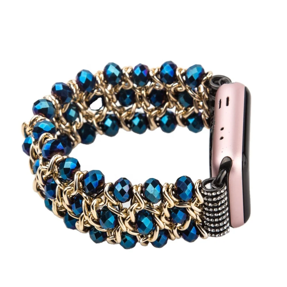 Handmade Elastic Stretch Faux Agate Pearl Women Bracelet Strap Watch Bands For iWatch Series 1 2 3 4 5 38mm 40mm 44mm 42mm