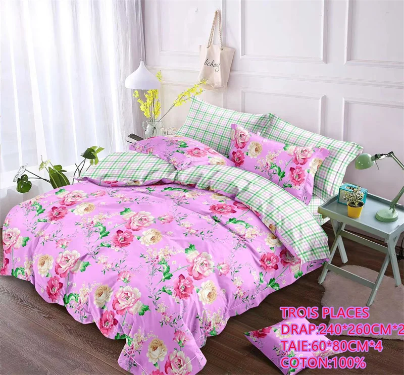 Wholesale three place bedding sheet set flower super soft cotton bedding king queen duvet drap linen