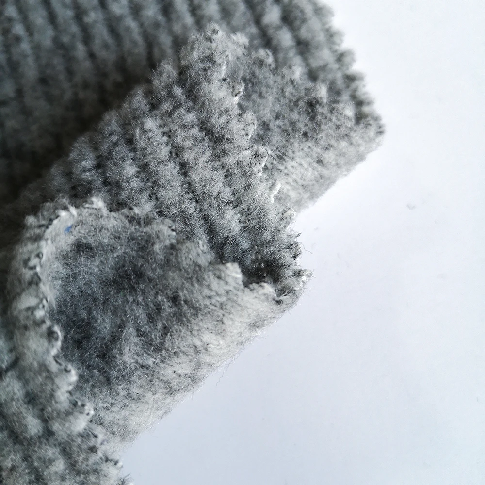 sustainable custom melange grey cationaic brushed fleece stripe coarser knitted fabric for winter cardigan sweater jacket SCK0