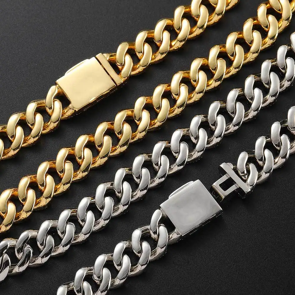 Hoyon Women Mens Cuban Link Chain Gold Silver Bling Miami Cuban Necklace Diamond Chain for Men Iced-Out Hip Hop Jewelry