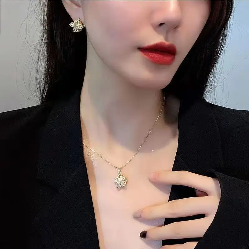 Fashion Rotatable Flower 18K Fidget Ring Anti Anxiety Stress Relieve Creative Earrings Spinning Mood Four Leaf Clover Jewelry