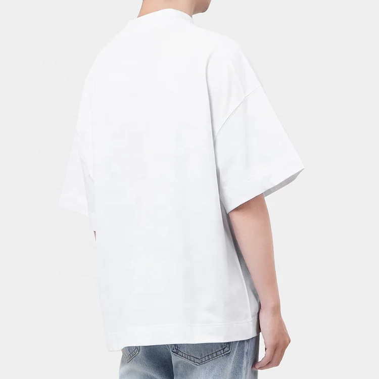 240 gsm heavy weight 100% cotton oversized drop shoulder T shirt custom logo  luxury thick streetwear mock neck T shirt