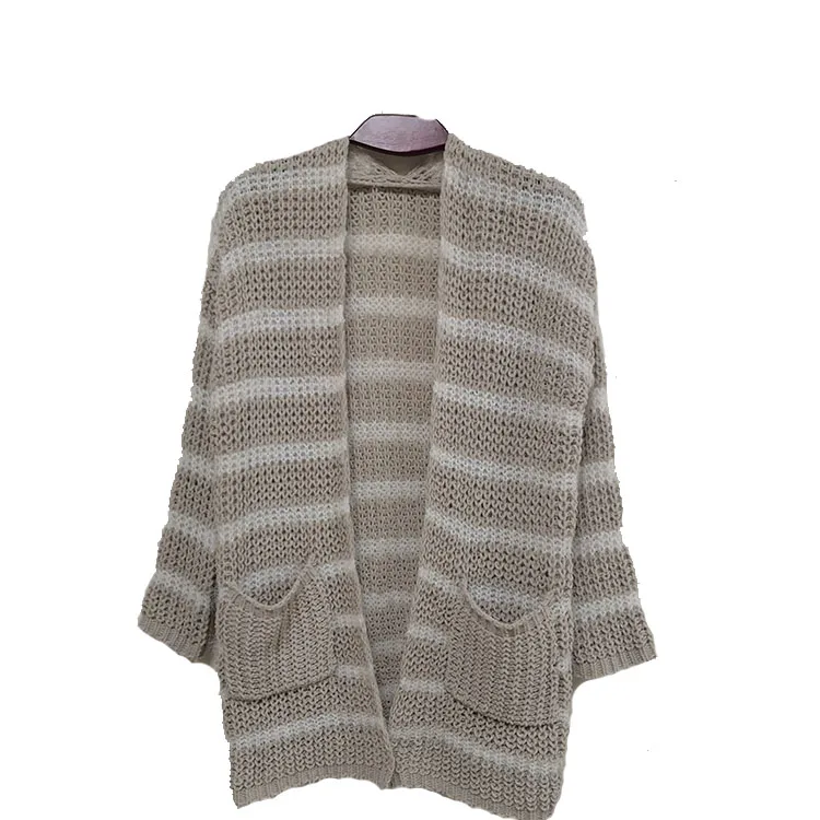 
Top Quality New Elegant Ladies Loose Cardigan Striped Knitted Woolen Sweater 