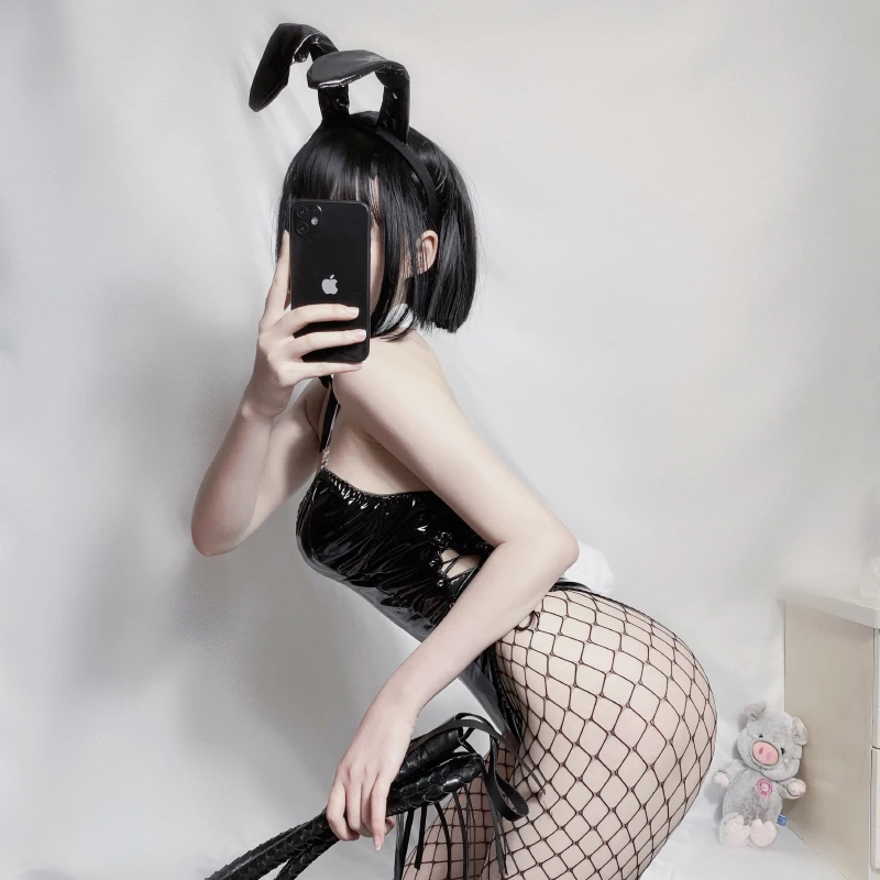 Newly designed super sexy bunny girl role-playing leather one-piece pajamas set