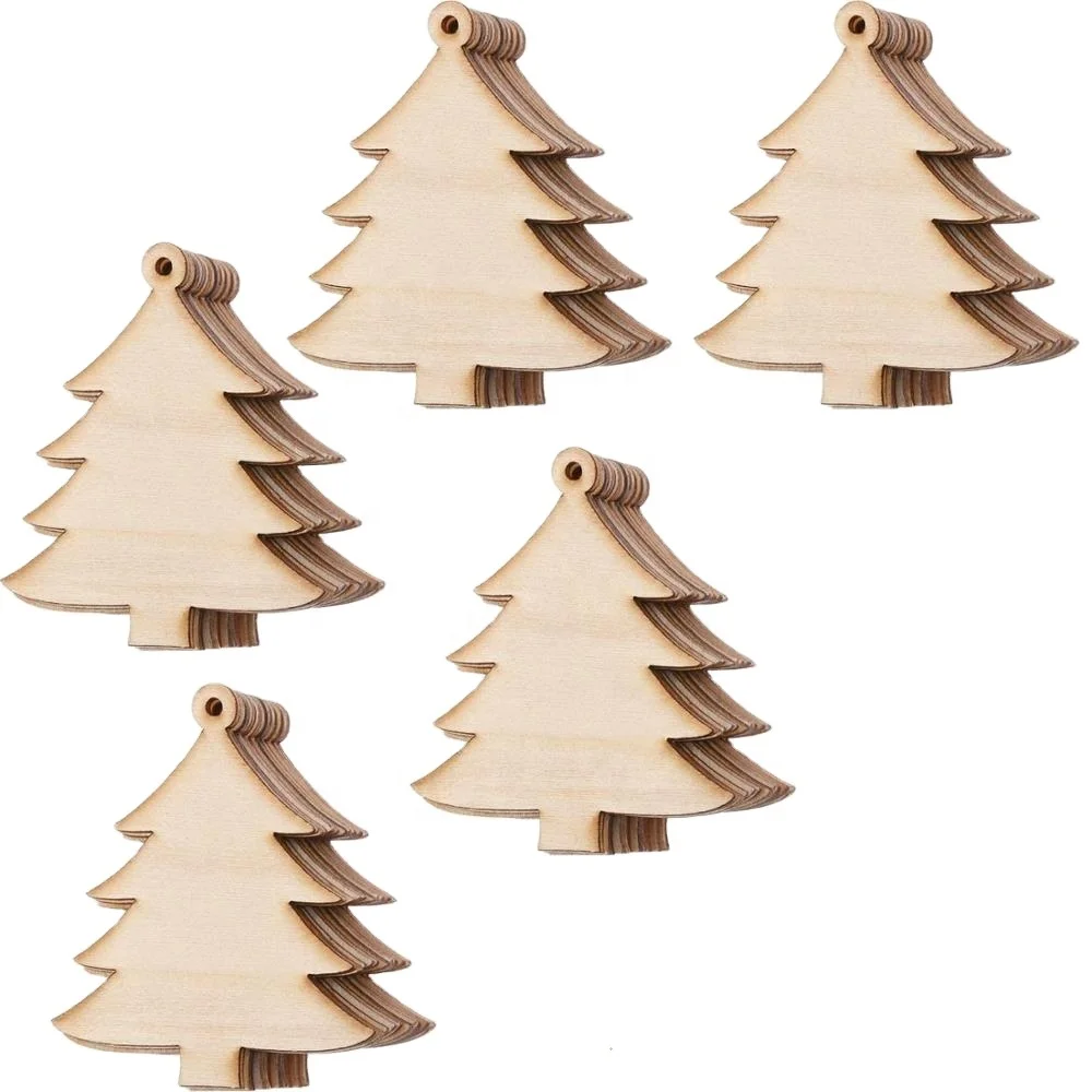 Customized Logo Pattern Shaped Design Wood Pieces And Wooden Forest Decorations Trees And Christmas Ornaments