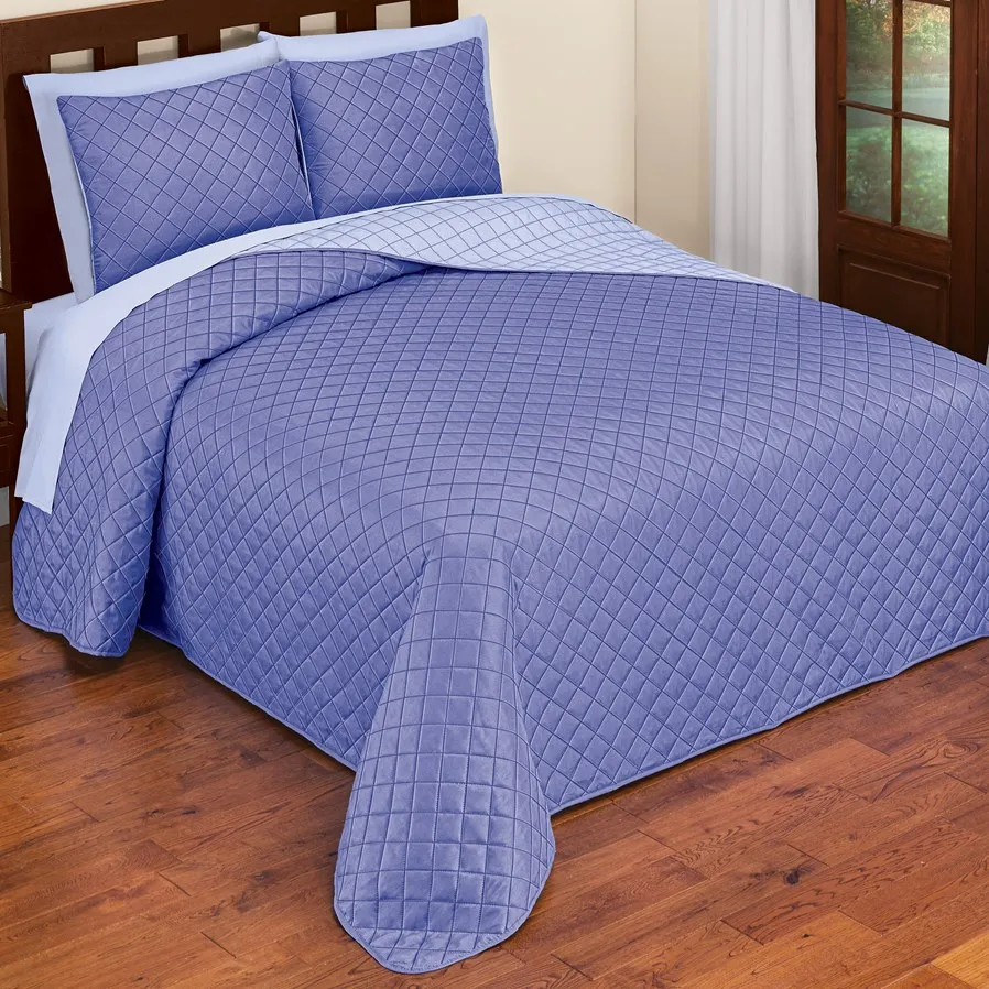 Kingworth King Size Bedspread Set Quilted Diamond Textured Reversible Bedspread