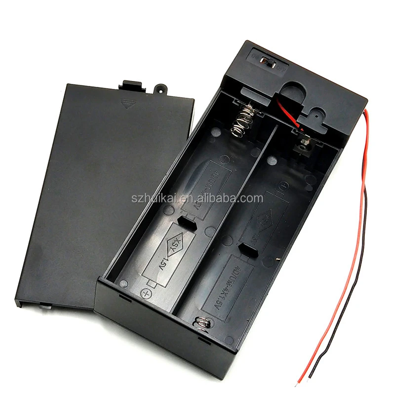 4X D Size Battery Holder Contain Two Wires with Cover and Switch