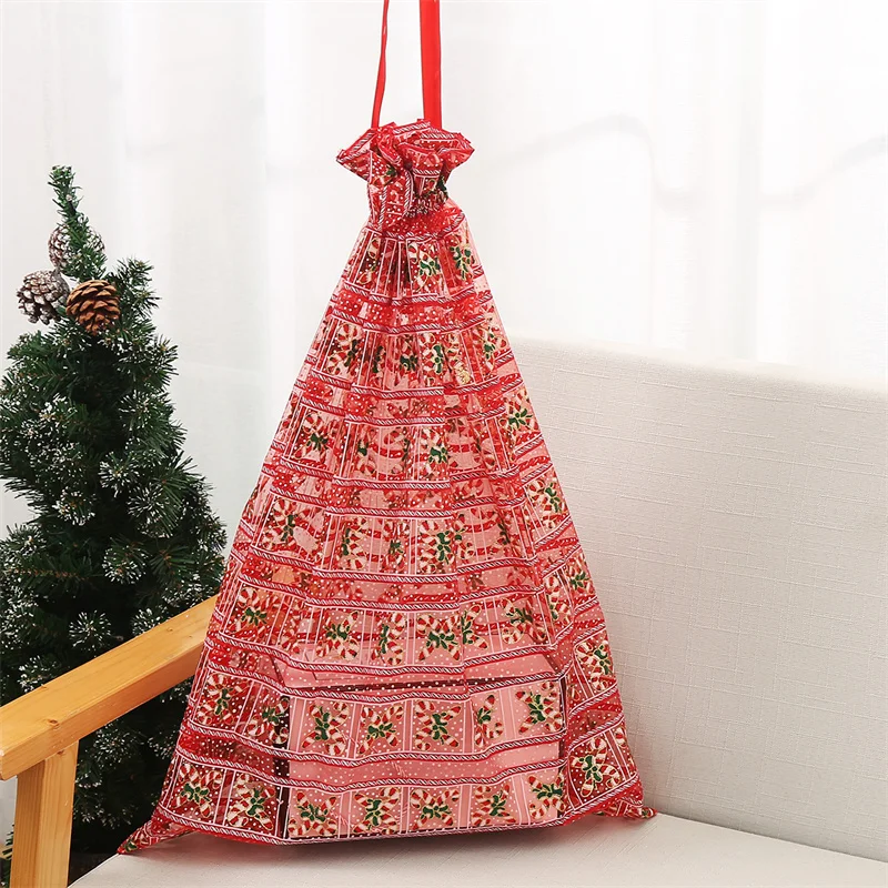 New Arrival Christmas Organza Present Bag Xmas Tree Snowman Jewelry Pouch Eco-Friendly Candy Toy Organza Bag For Kids Gift