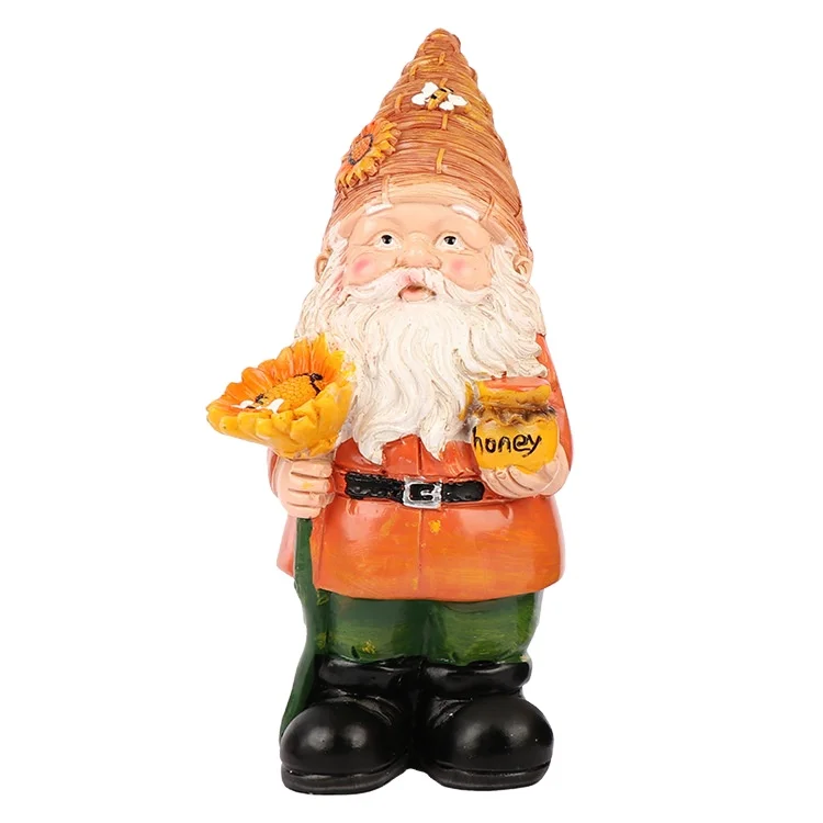 2022 Wholesale Small Classic Funny Hold Honey And Flower Garden Dwarf Resin Gnome Statue