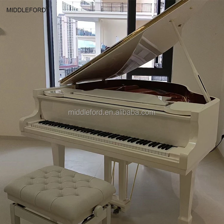 Musical Instruments Middleford White Glossy Baby Grand Piano with Grand Piano Silent System