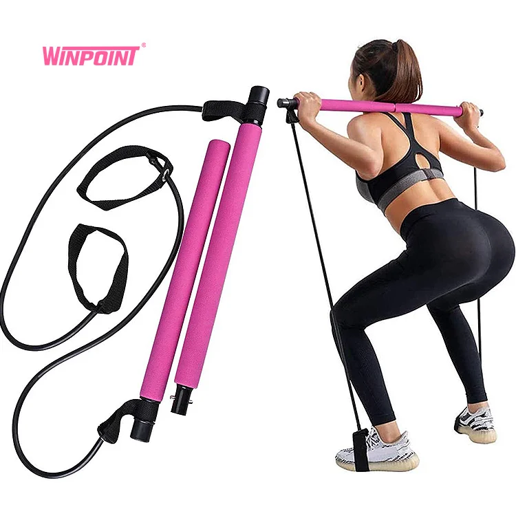 WINPOINT FITNESS hot Popular sleeve latex tube resistance band with bar for Body Fitness Squat