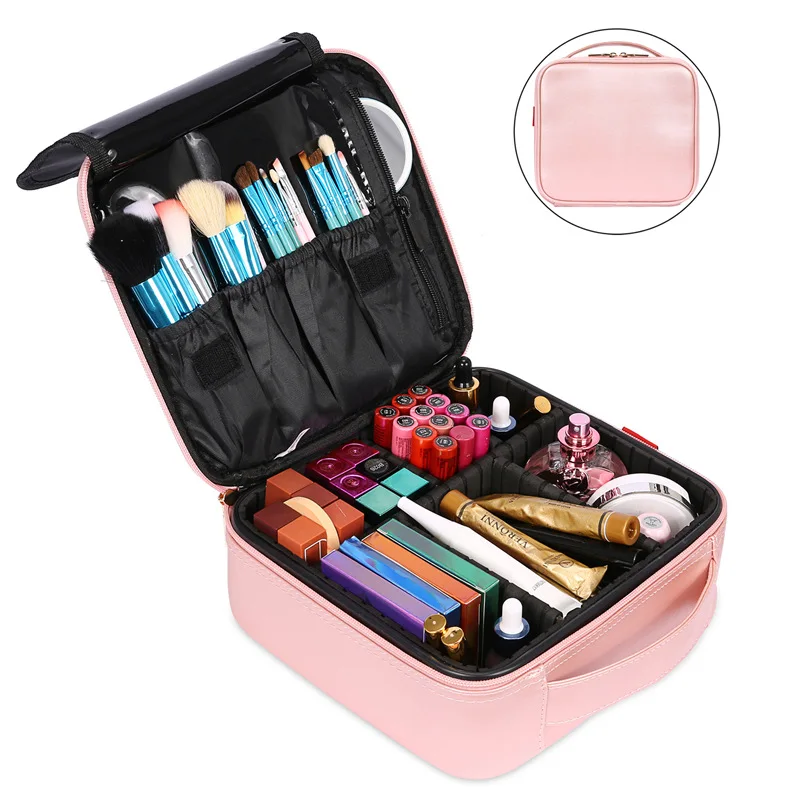 Custom Logo Large Capacity Women Pu Cute Compartment Makeup Storage Case Clutch Travel Bag For Cosmetics