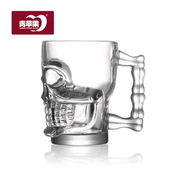 High quality personalized lead free clear glass beer mug drinking glasses  520ml human skeleton Mug with handle for freezer