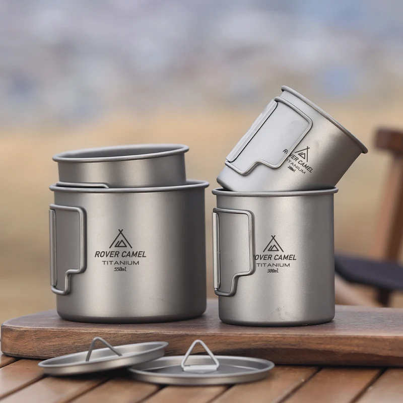 Outdoor Camping Kitchenware titanium mug 200/300/350/450/650/750ml Titanium Stacking Drinkware Water Cup Coffee Tea Mug