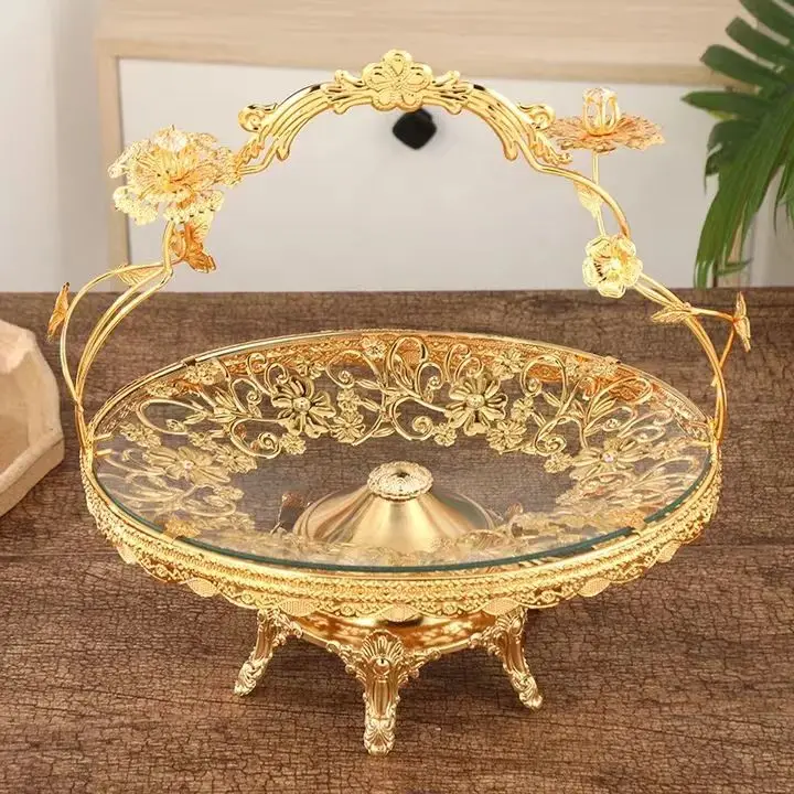 Home Wedding Decoration Golden Candy Snack Dry Fruit Tray Metal Dry Fruit Tray