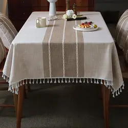 Square Wrinkle Free Anti-Fading Table Cover Washable Cotton Linen Tassel Tablecloth Embroidery Table Cloth