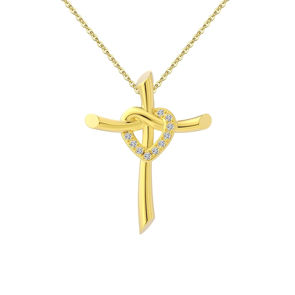 RINNTIN APN25 сердце с крестом обернутые вокруг веток кулон 14K позолоченное ожерелье из стерлингового серебра для женщин ювелирные изделия