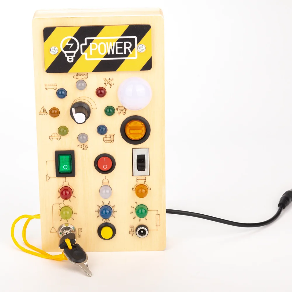 Custom Handmade  Wooden Busy Board Children Busy Board Led Light Switch Wooden Busy Board hands-on toys For Kids