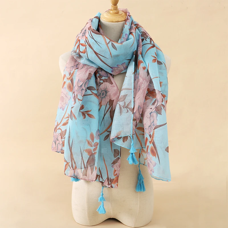 Super Stitching Thin Cotton and linen scarf  Crimping Blending Supply Bali 90*180cm yarn shawl National Tree Leaf
