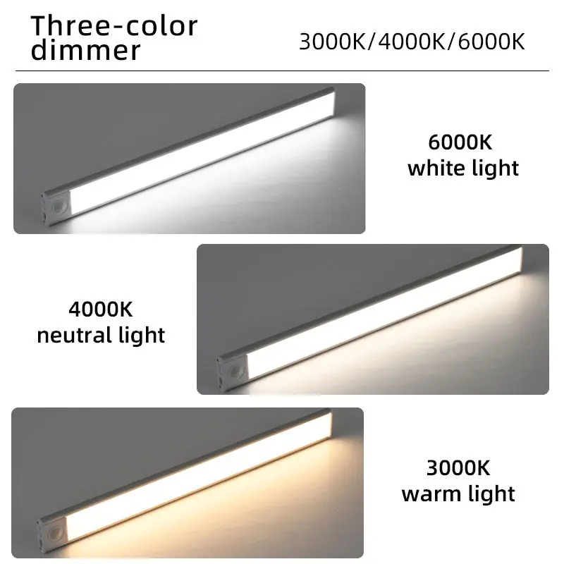 TOPCENT Ultra-Thin Indoor Lighting 3 Color Dimmable 5v Usb Rechargeable Kitchen Cabinet Closet Wardrobe Led Motion Sensor Light
