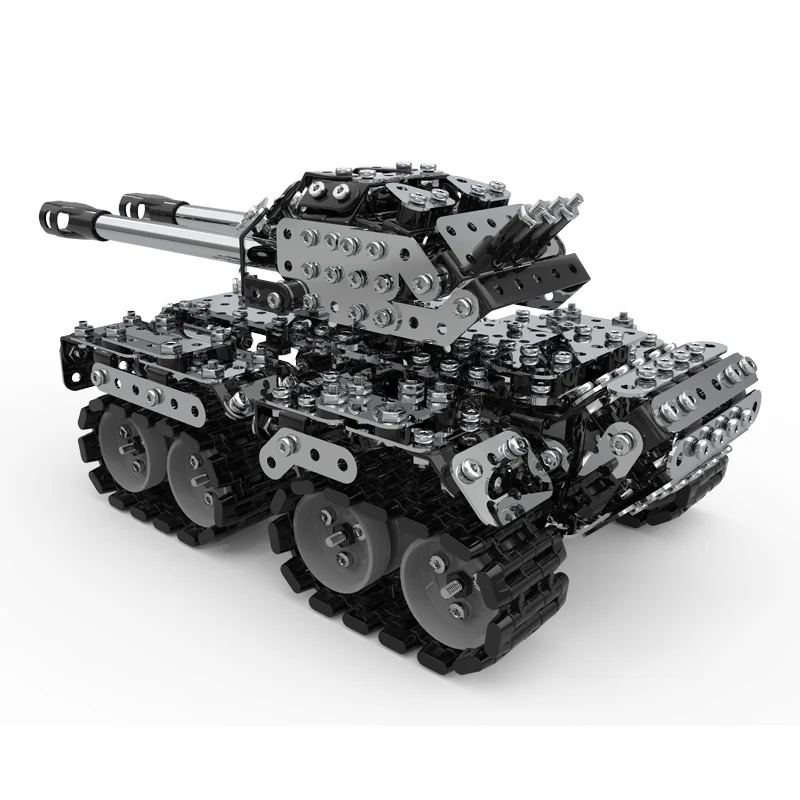 New 2022 Alloy Metal Car 969 Pcs Building Blocks Sets DIY Stainless Steel Double Gun Tank Toy Kids