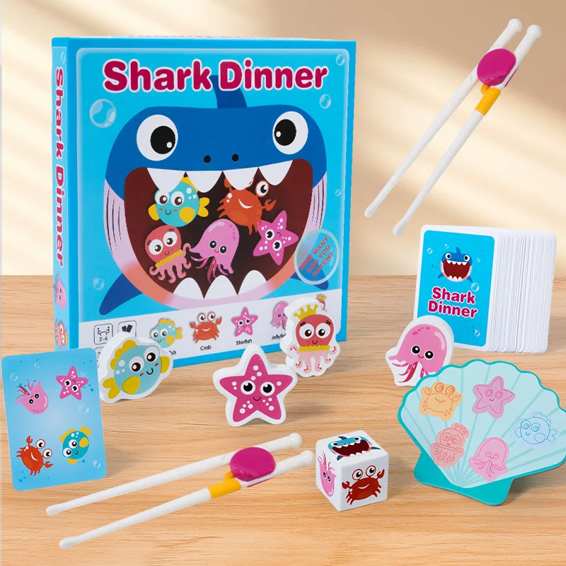 New Products Children Wooden Educational Toy Toddler Chopsticks Learning Shark Dinner Game Sea Fish Cognitive Kids Wooden Toys
