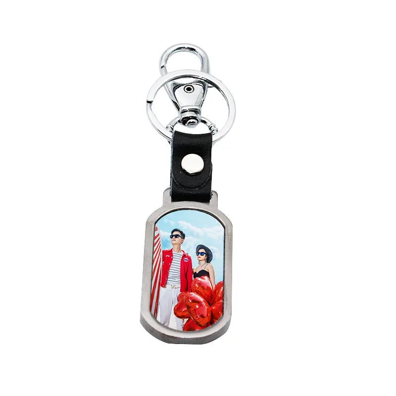 Sublimation blank keyrings Metal Leather keychains for Logo transfer paper printing photo keychain