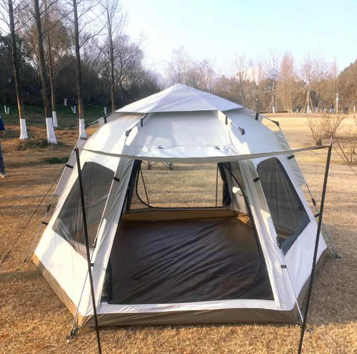 Outdoor Portable Tent Hexagonal Camping Large Capacity 5-8 Person Camping Outing Fully Automatic Tent Fishing Tent