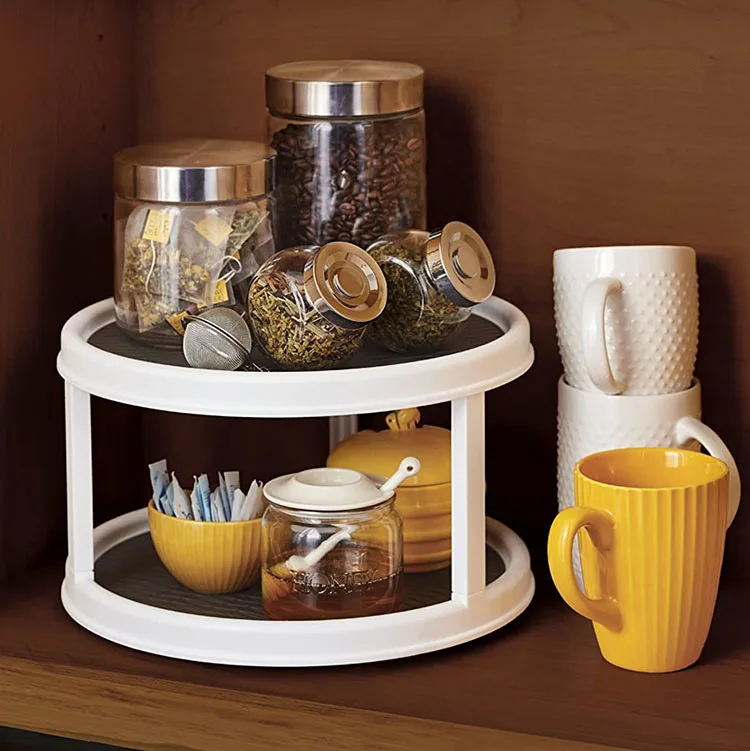 
2 Tier Rotating Spice Rack Non-Skid Pantry Cabinet Lazy Susan Turntable 