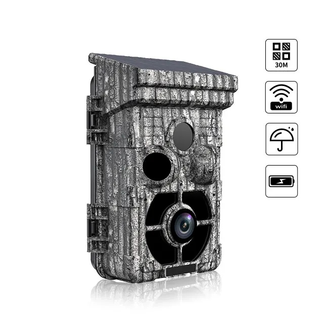 Hdking Outdoor Solar Powered Panel Security 4k Wifi Trail Photo 42m/36m/32m/24m IP65 Waterproof Hunting Camera