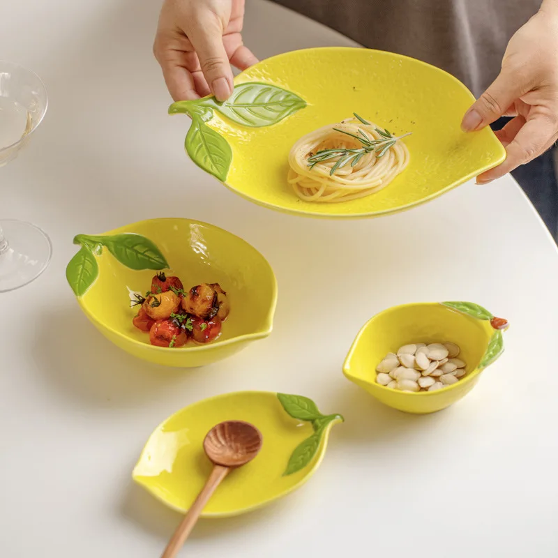 Creative Girl and Student Ceramic Lemon Shaped Dessert Salad Bowl and Plate Tableware