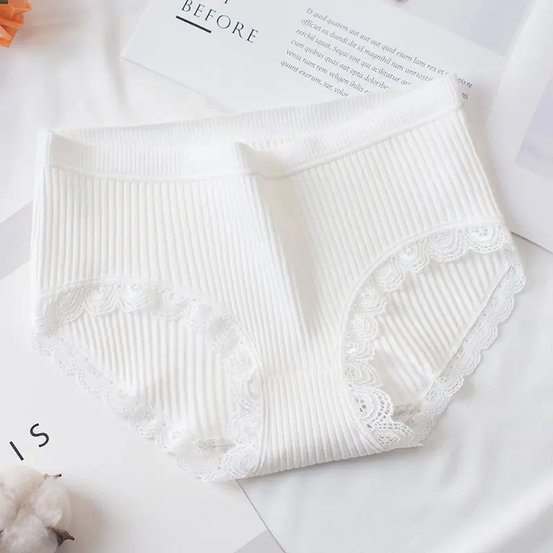 
Algodon comfortable lady undies with lace leg middle waist ribbed women panty 