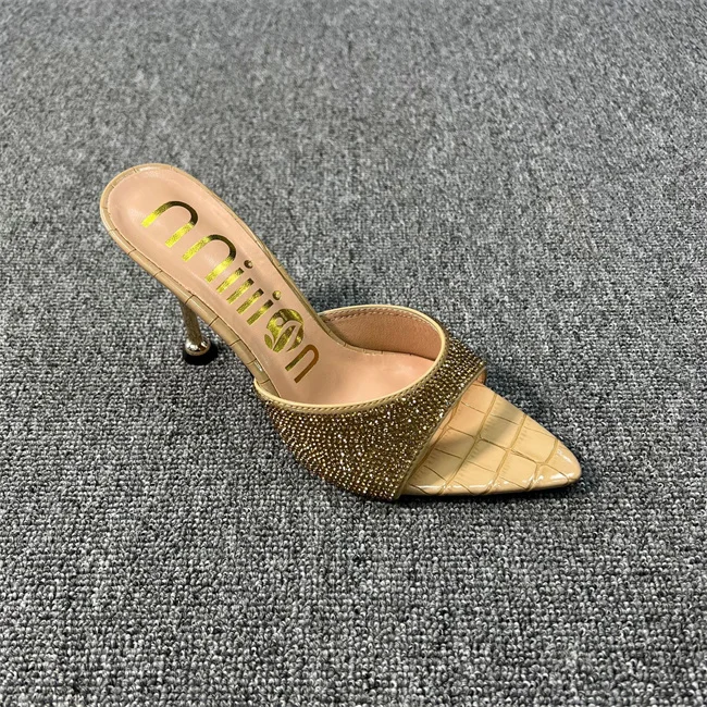 Stylish Pointed toe shoes stiletto heels slippers for women Sexy Beauty Shiny ladies slippers
