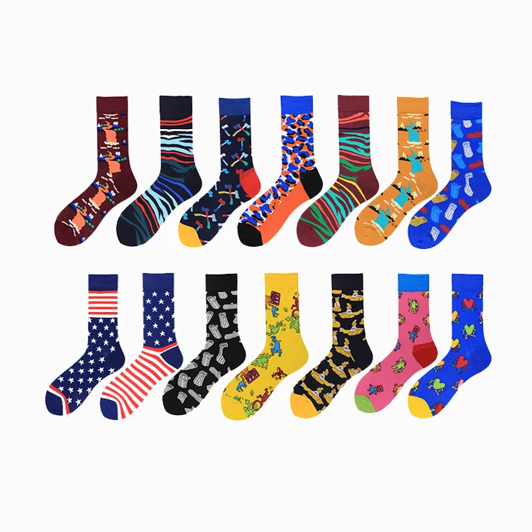 wholesale spring fashion men Flag stripe cotton crew happy Socks