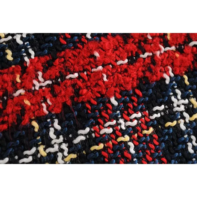 Fashion Za Vintage Women Patchwork Plaid Tweed Jacket Double Breasted Pocket Long Sleeve Female Coat Casaco Femme Blazerfenimino