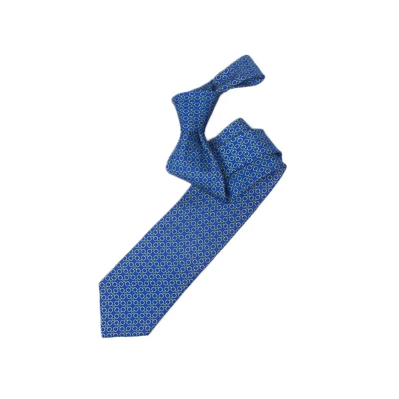 
Handsome Pattern Circle Chains Design Classic Blue Background 100% Silk Tie Man Custom Printed Neck Tie 